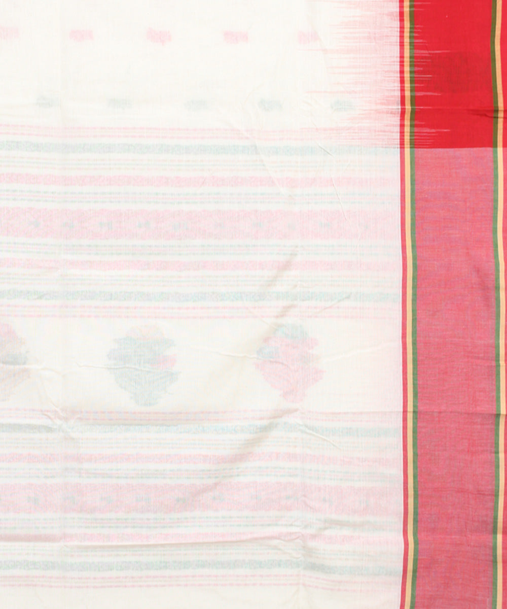White red mercerised cotton handloom bengal saree