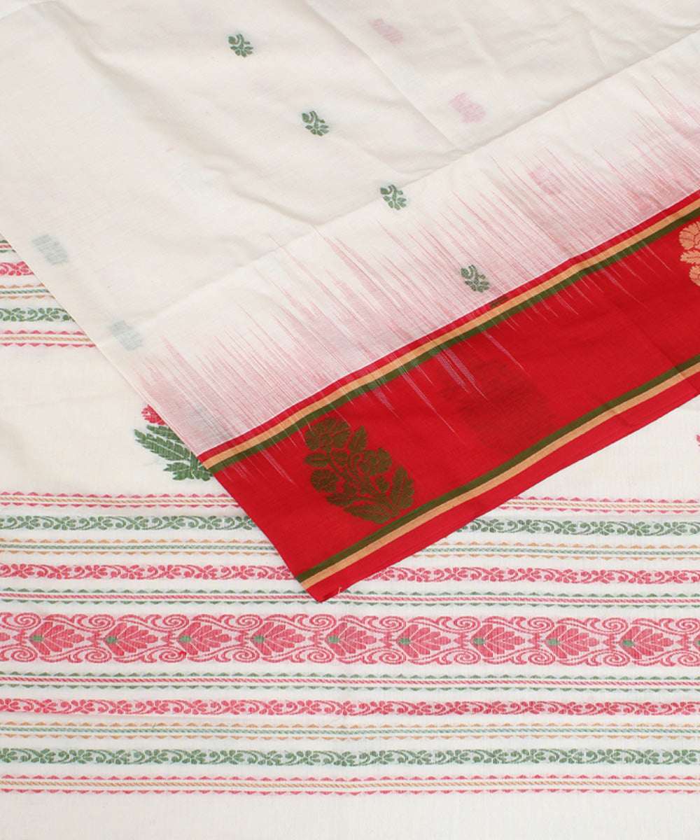 White red mercerised cotton handloom bengal saree