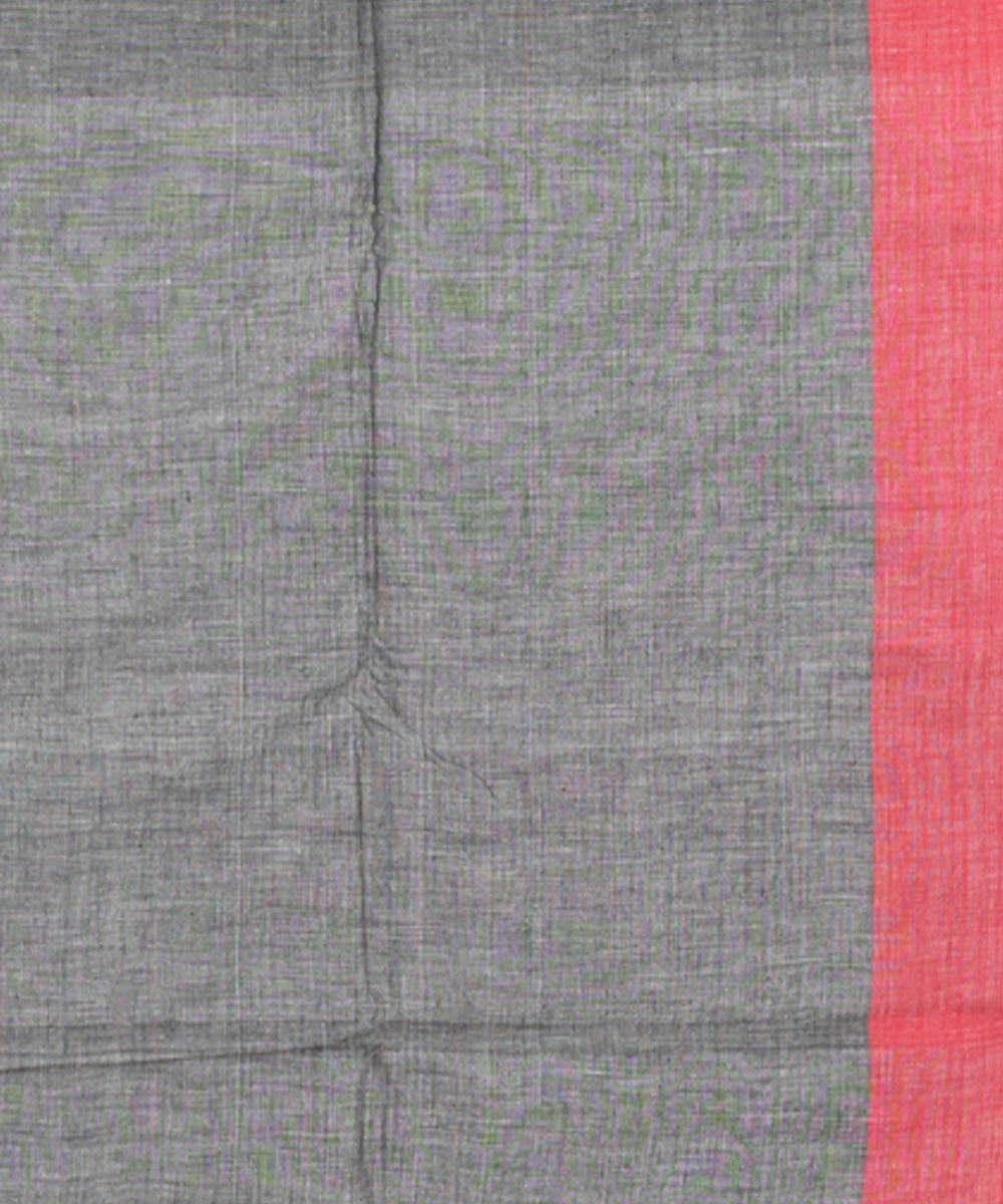 Grey red handloom mercerised cotton bengal saree