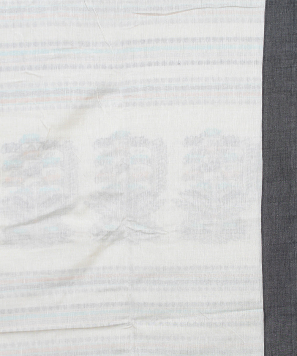 Offwhite black mercerised cotton handloom bengal saree