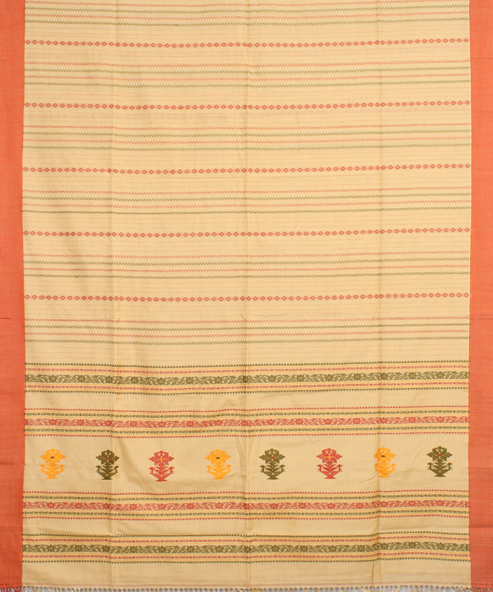 Sand orange mercerised cotton handloom bengal saree