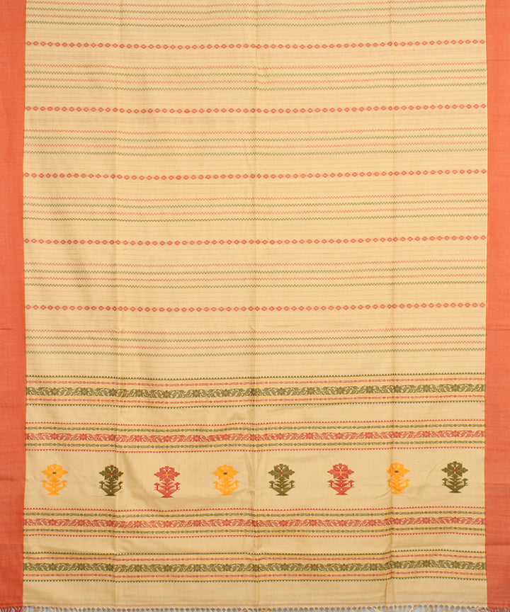 Sand orange mercerised cotton handloom bengal saree