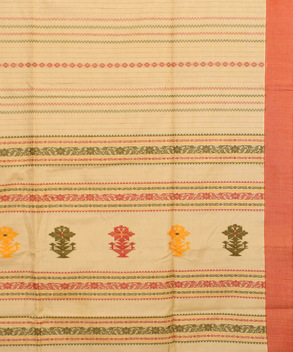 Sand orange mercerised cotton handloom bengal saree