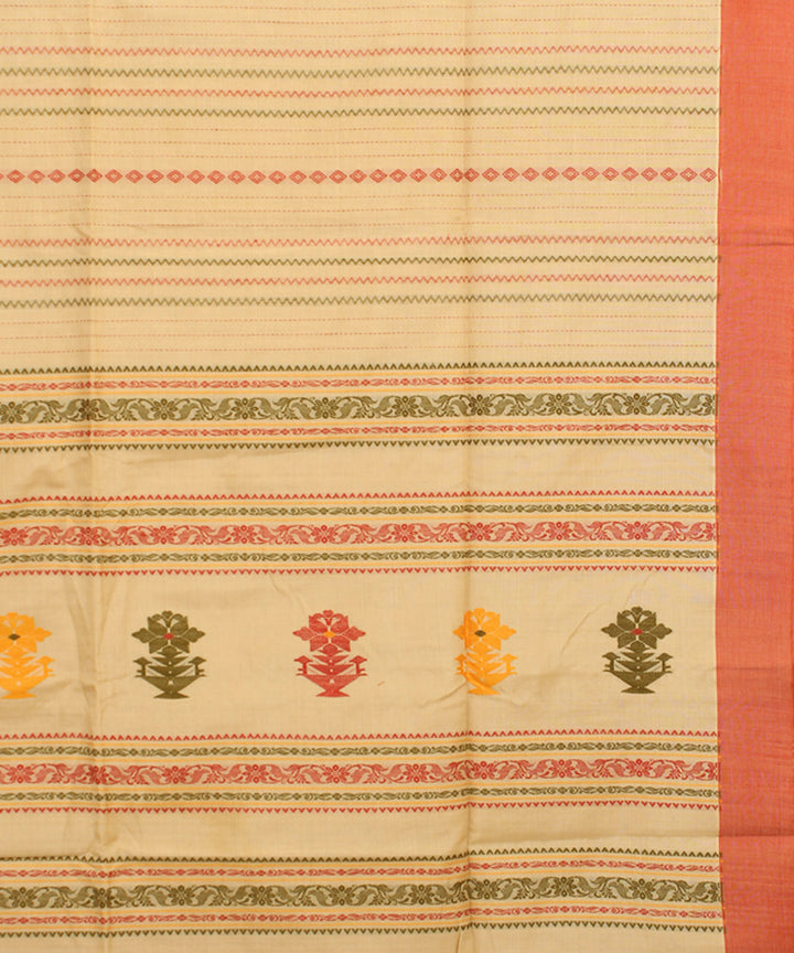Sand orange mercerised cotton handloom bengal saree