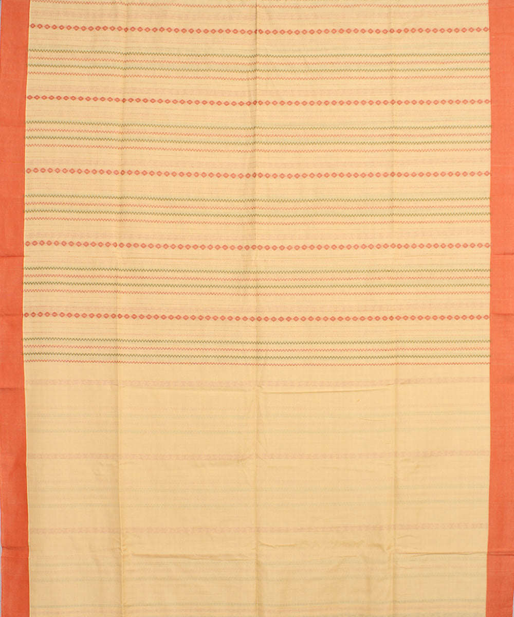 Sand orange mercerised cotton handloom bengal saree