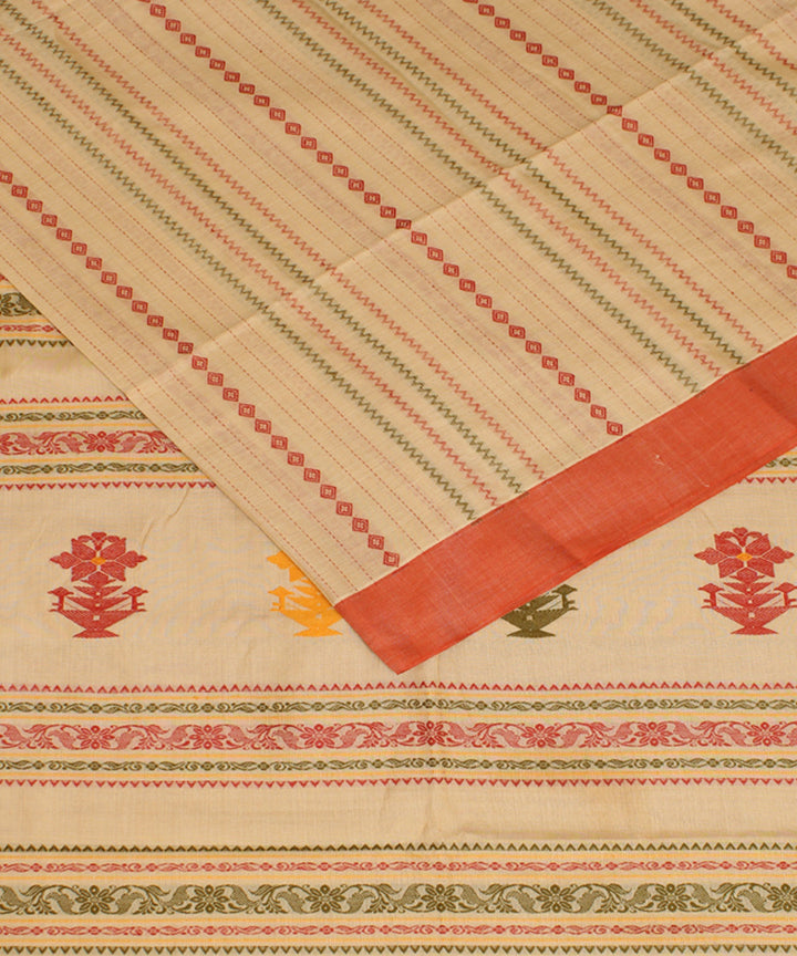 Sand orange mercerised cotton handloom bengal saree