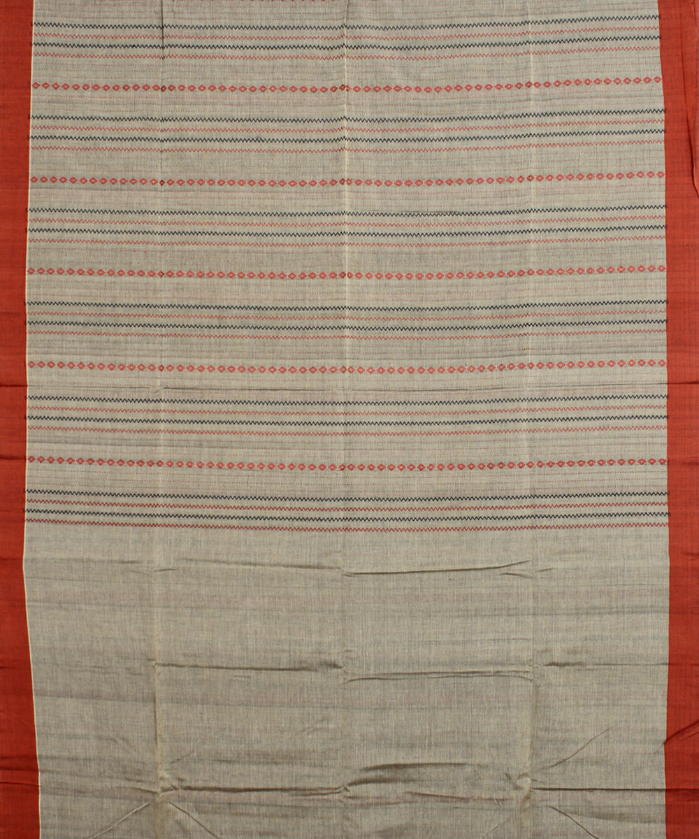 Grey red bengal mercerised cotton handloom saree