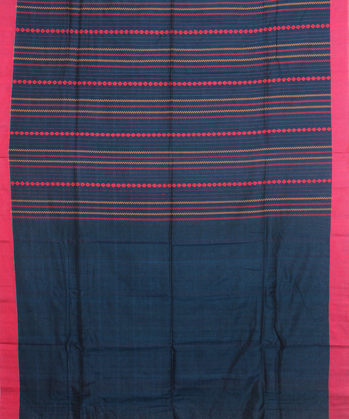 Navy blue pink mercerised cotton handloom bengal saree