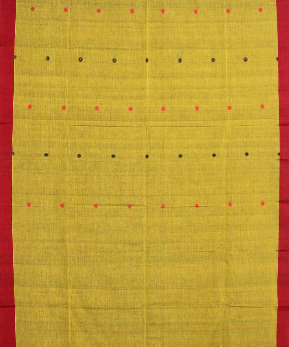 Mustard red mercerised cotton handloom bengal saree