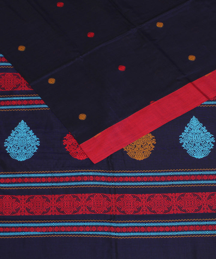Blue pink mercerised cotton handloom bengal saree