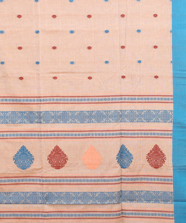 Light peach blue mercerised cotton handloom bengal saree