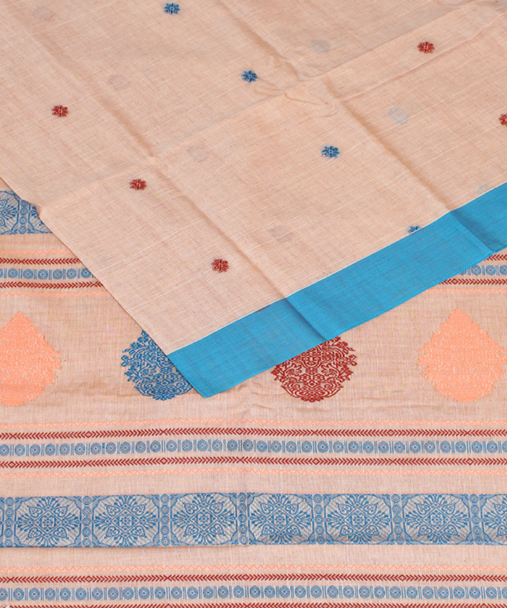 Light peach blue mercerised cotton handloom bengal saree