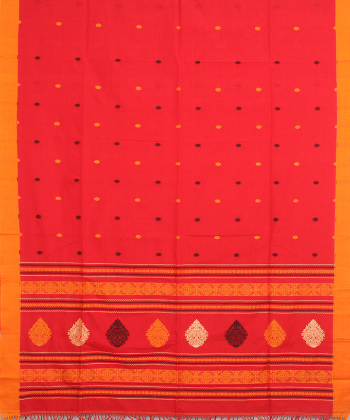 Red mustard mercerised cotton handloom bengal saree