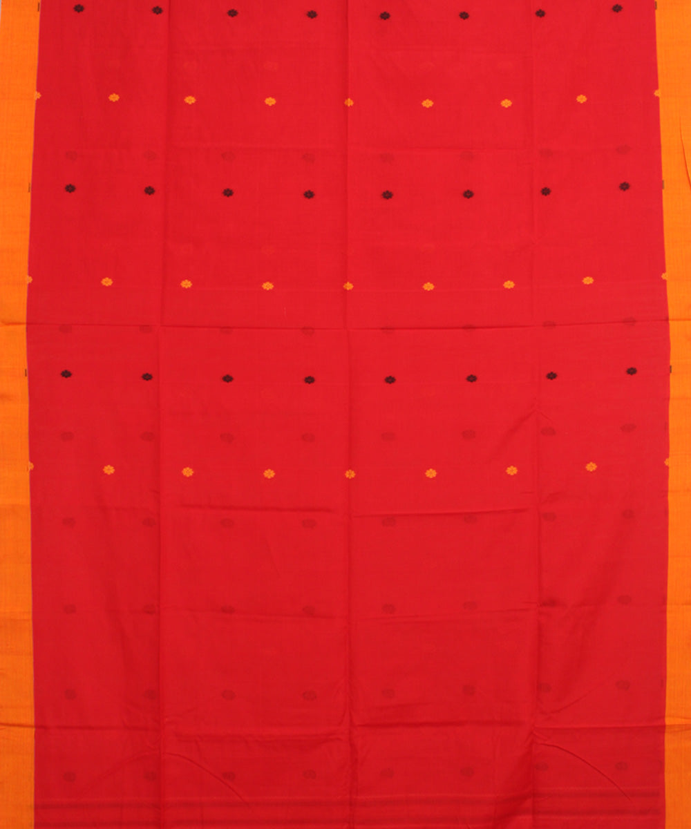 Red mustard mercerised cotton handloom bengal saree