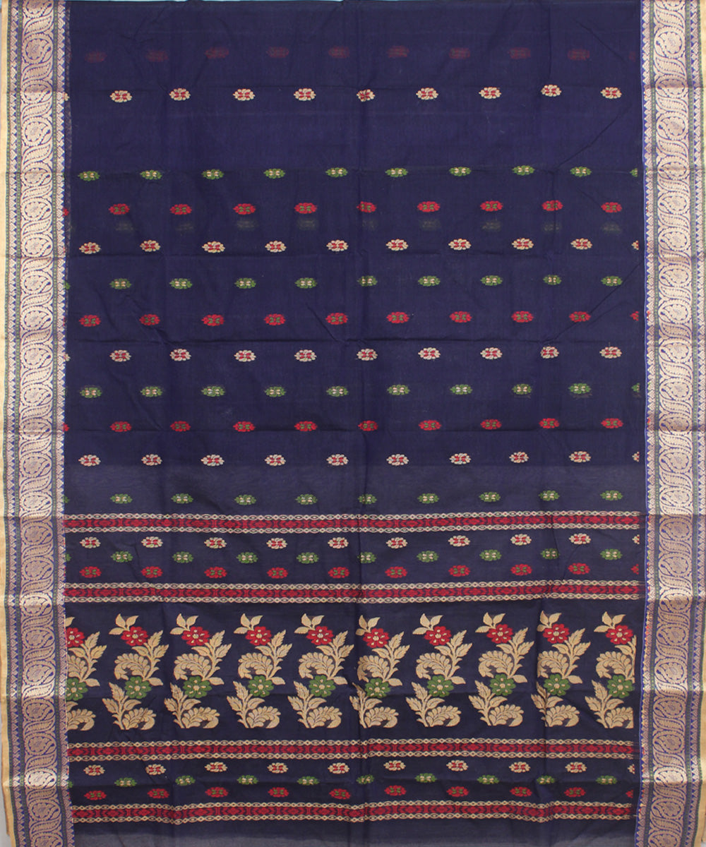 Navy blue multicolor cotton handloom bengal tangail saree