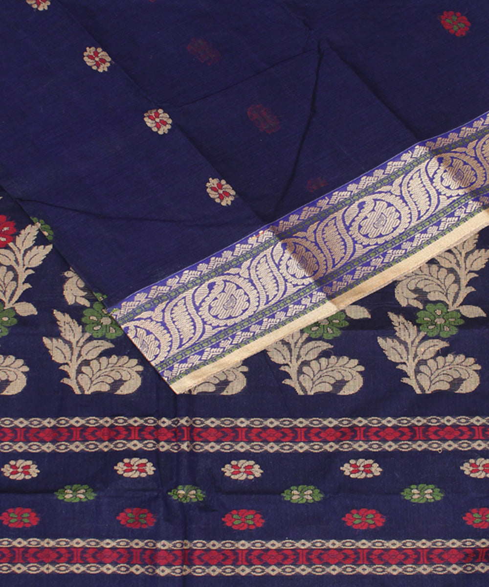 Navy blue multicolor cotton handloom bengal tangail saree