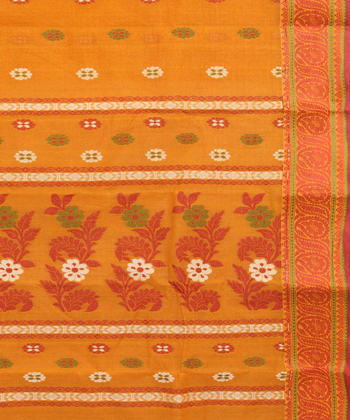 Mustard multicolor bengal cotton handloom tangail saree