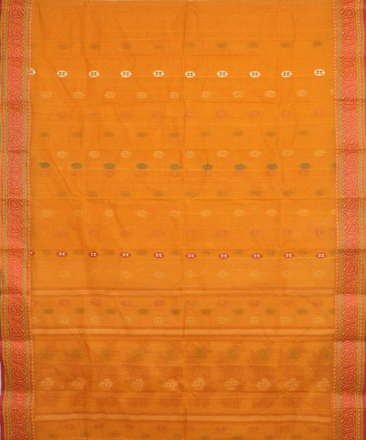 Mustard multicolor bengal cotton handloom tangail saree