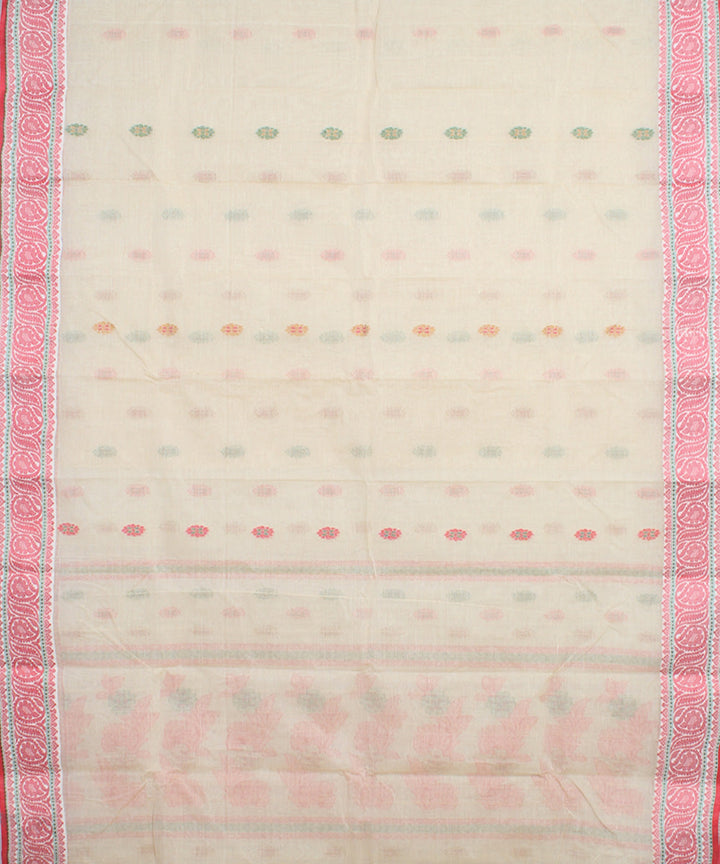 Offwhite pink cotton handloom bengal tangail saree