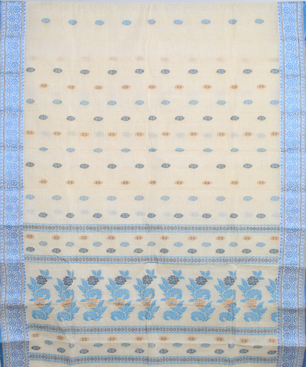 Offwhite blue cotton handloom bengal tangail saree