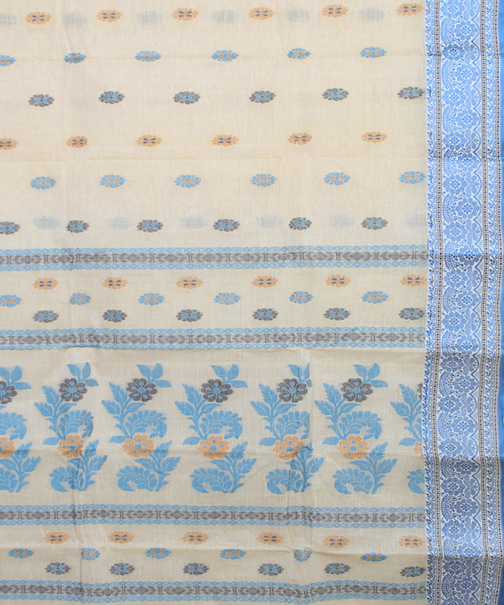 Offwhite blue cotton handloom bengal tangail saree