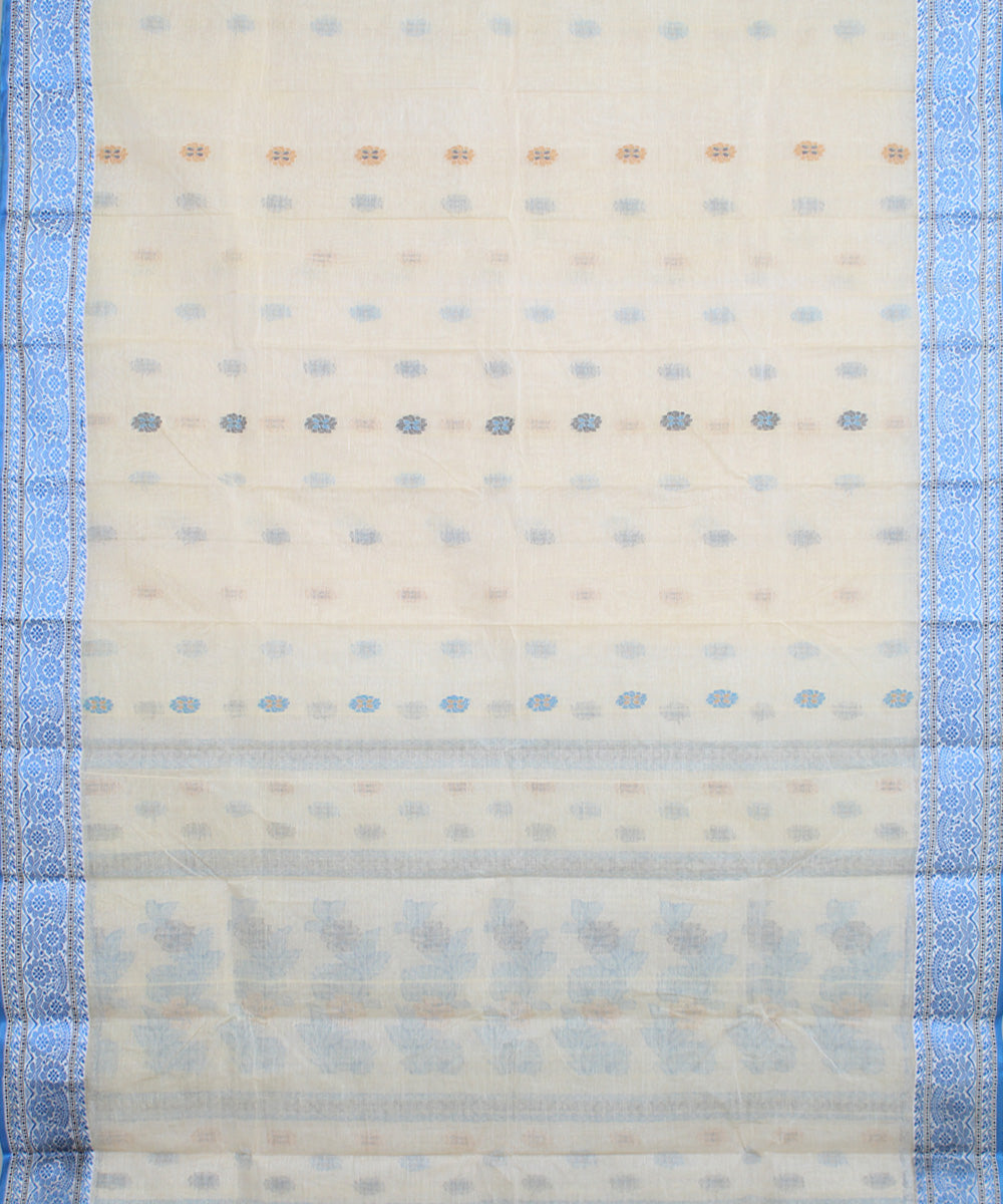 Offwhite blue cotton handloom bengal tangail saree