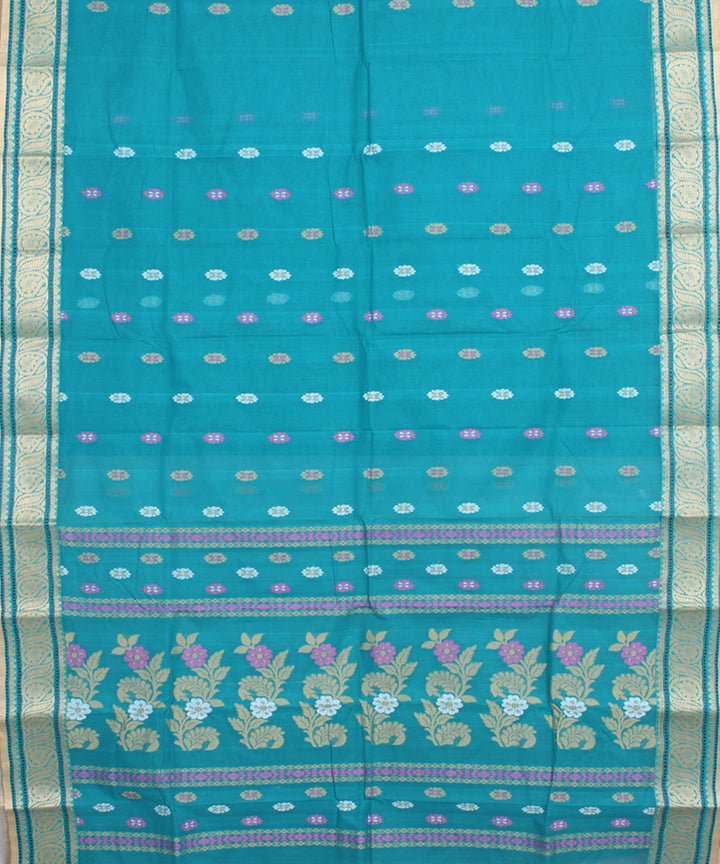 Teal pink cotton handloom bengal tangail saree