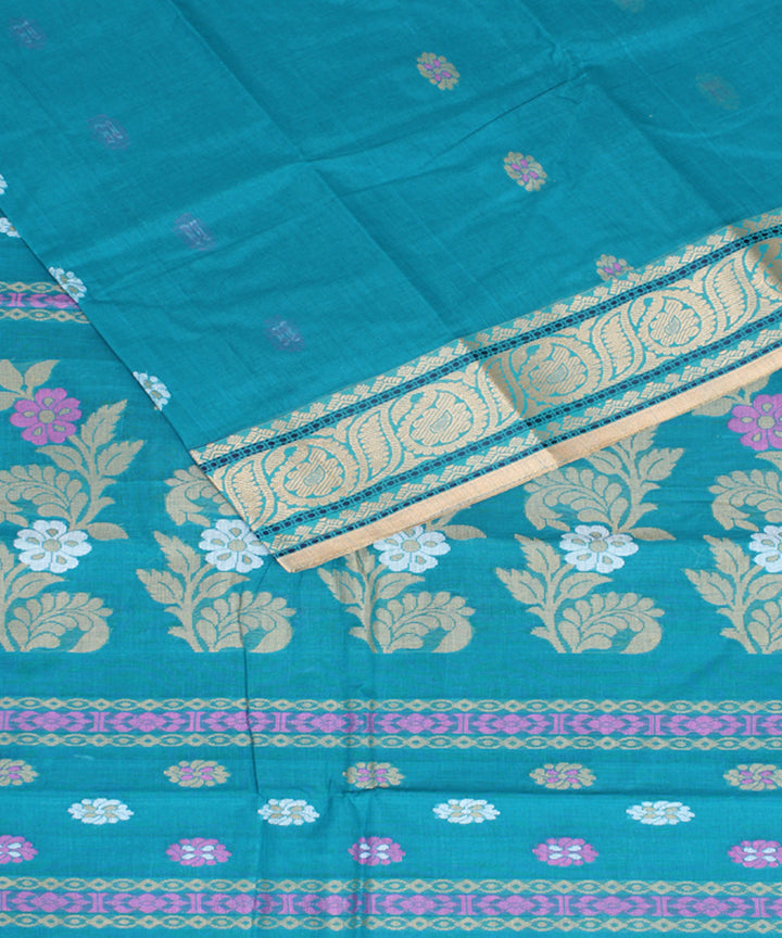 Teal pink cotton handloom bengal tangail saree