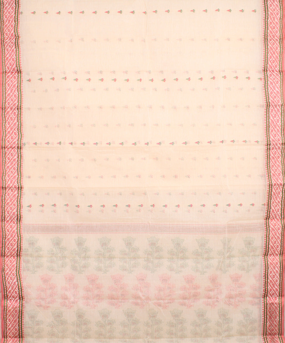 Offwhite multicolor cotton handwoven bengal tangail saree