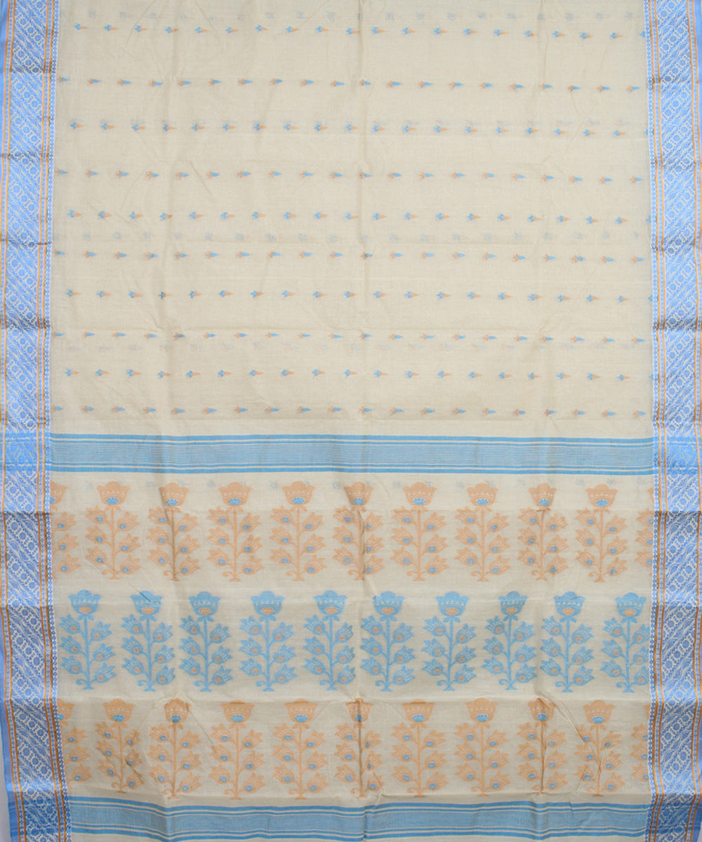 Offwhite blue handloom bengal tangail cotton saree