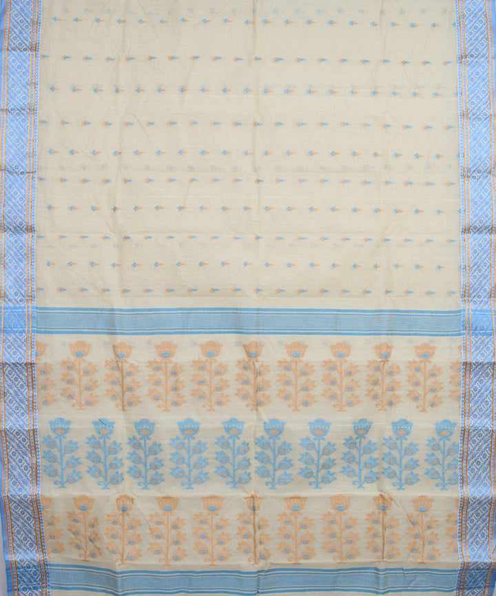 Offwhite blue handloom bengal tangail cotton saree