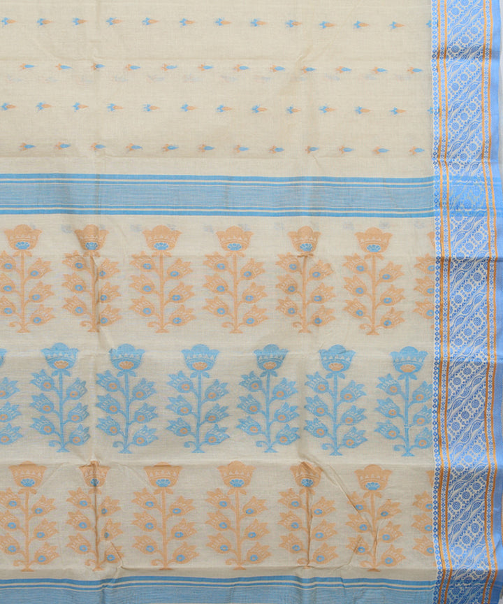 Offwhite blue handloom bengal tangail cotton saree