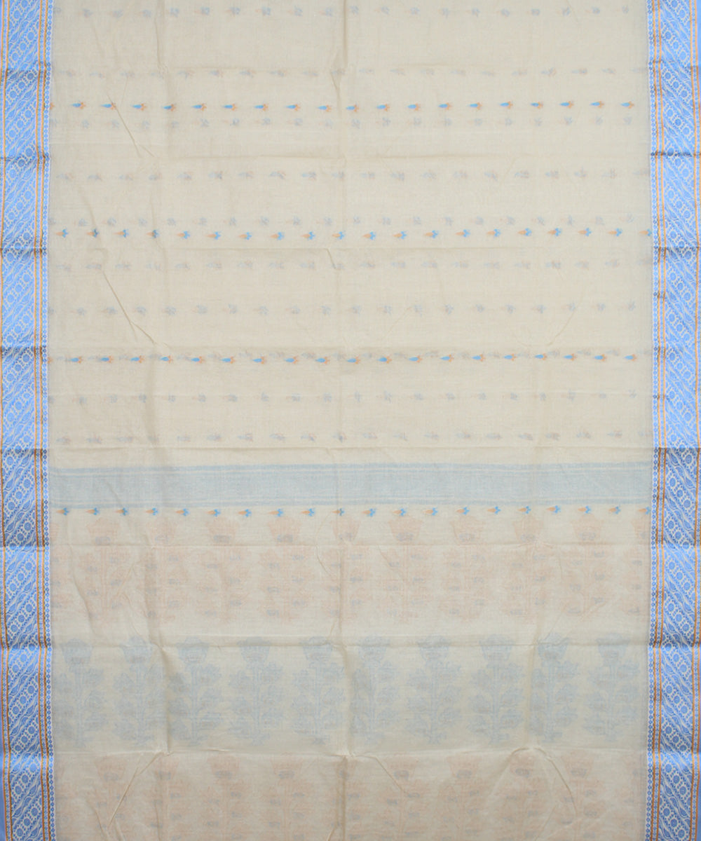 Offwhite blue handloom bengal tangail cotton saree