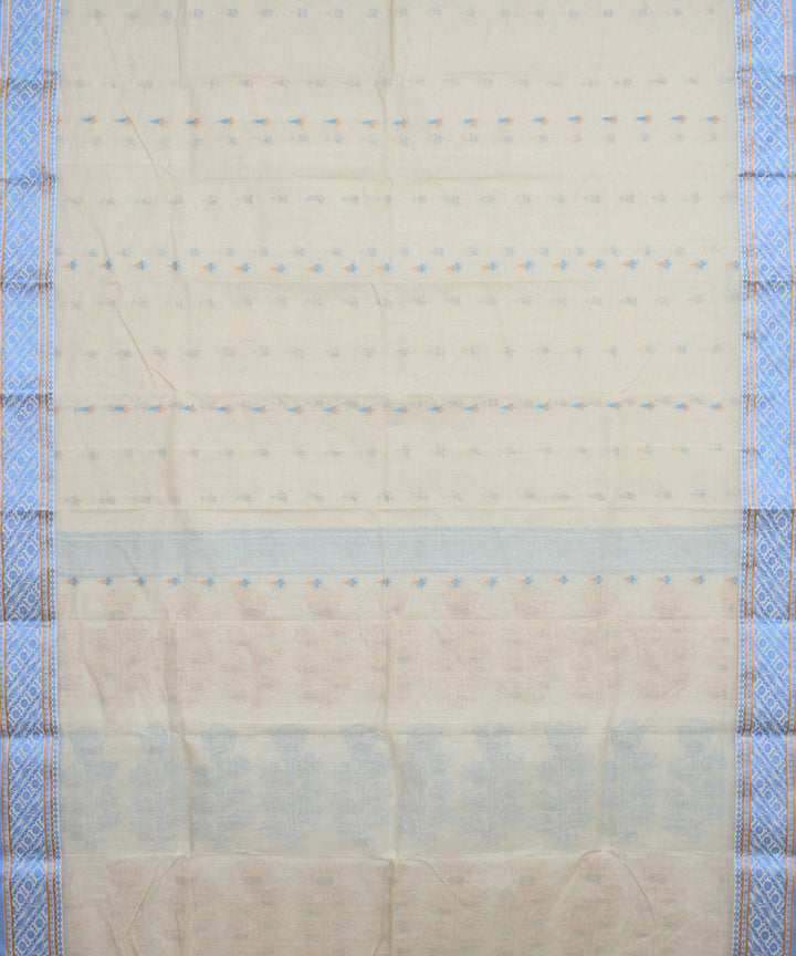 Offwhite blue handloom bengal tangail cotton saree