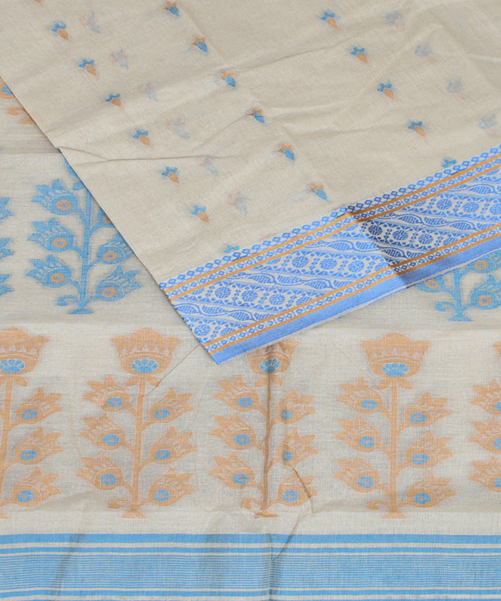 Offwhite blue handloom bengal tangail cotton saree