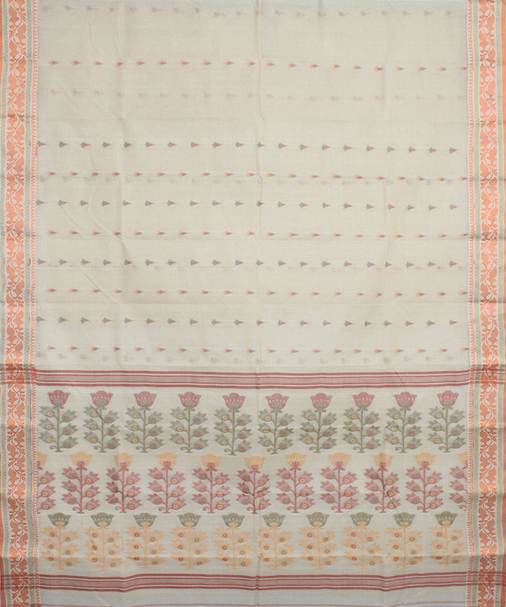 Offwhite orange cotton handloom bengal tangail saree
