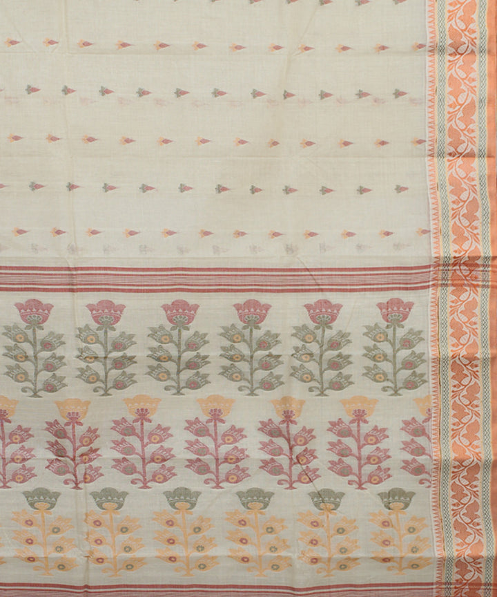 Offwhite orange cotton handloom bengal tangail saree