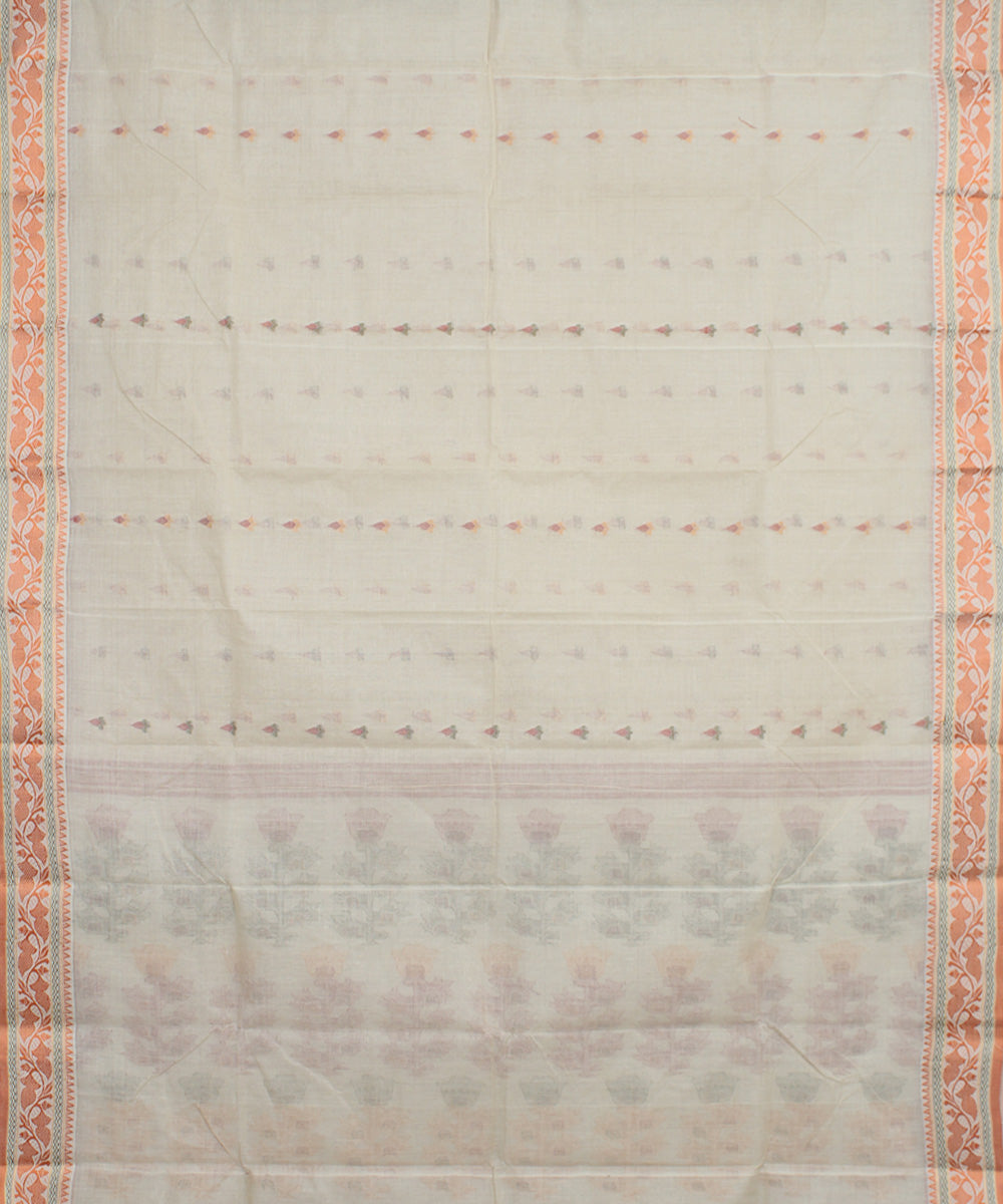 Offwhite orange cotton handloom bengal tangail saree