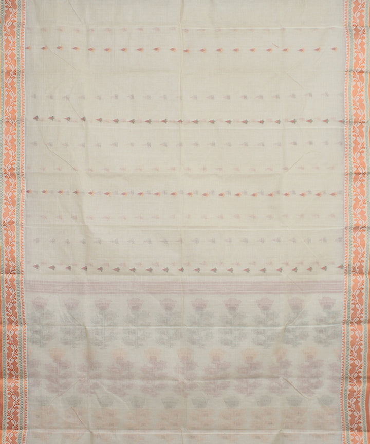 Offwhite orange cotton handloom bengal tangail saree