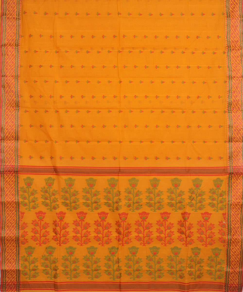 Mustard multicolor cotton handloom bengal tangail saree