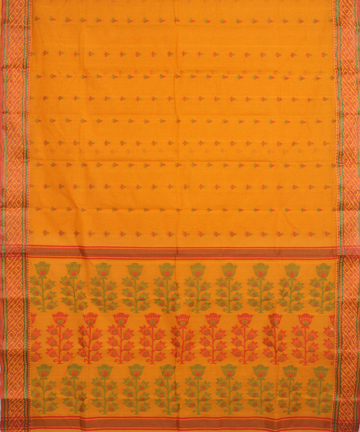 Mustard multicolor cotton handloom bengal tangail saree