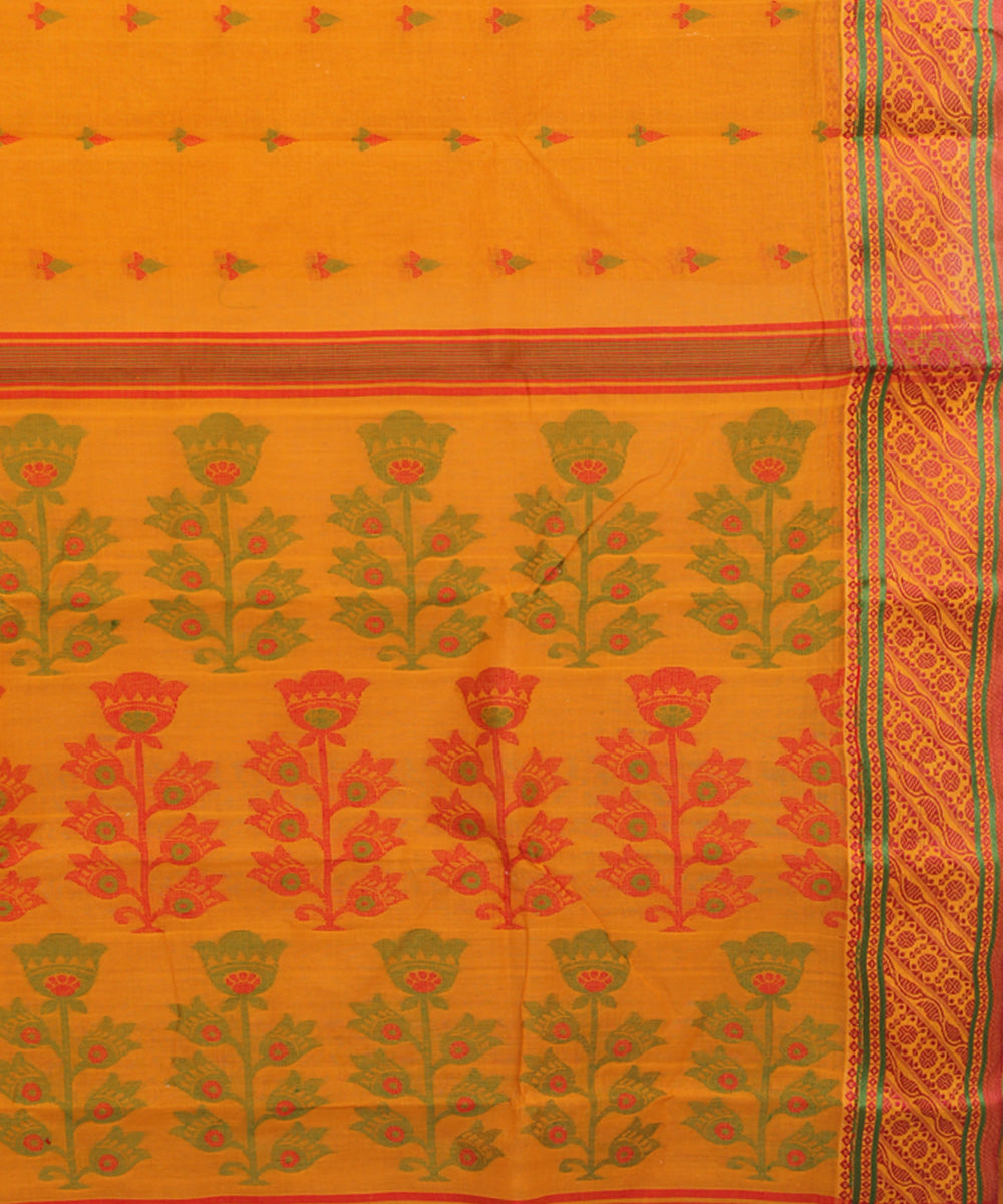 Mustard multicolor cotton handloom bengal tangail saree