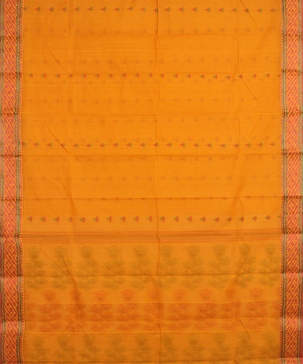 Mustard multicolor cotton handloom bengal tangail saree
