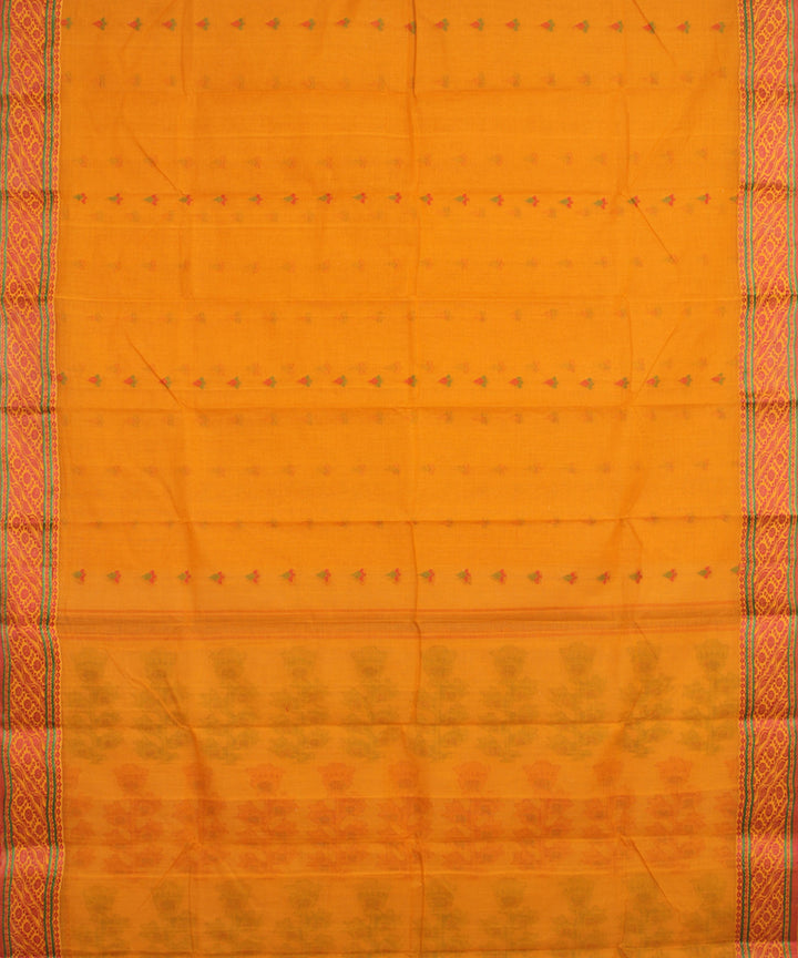Mustard multicolor cotton handloom bengal tangail saree
