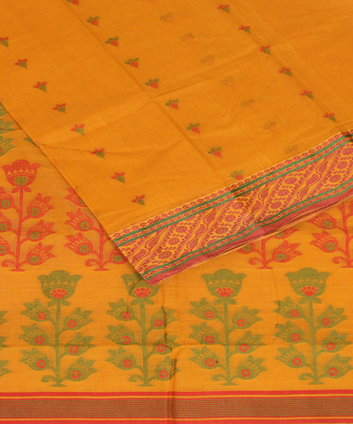 Mustard multicolor cotton handloom bengal tangail saree