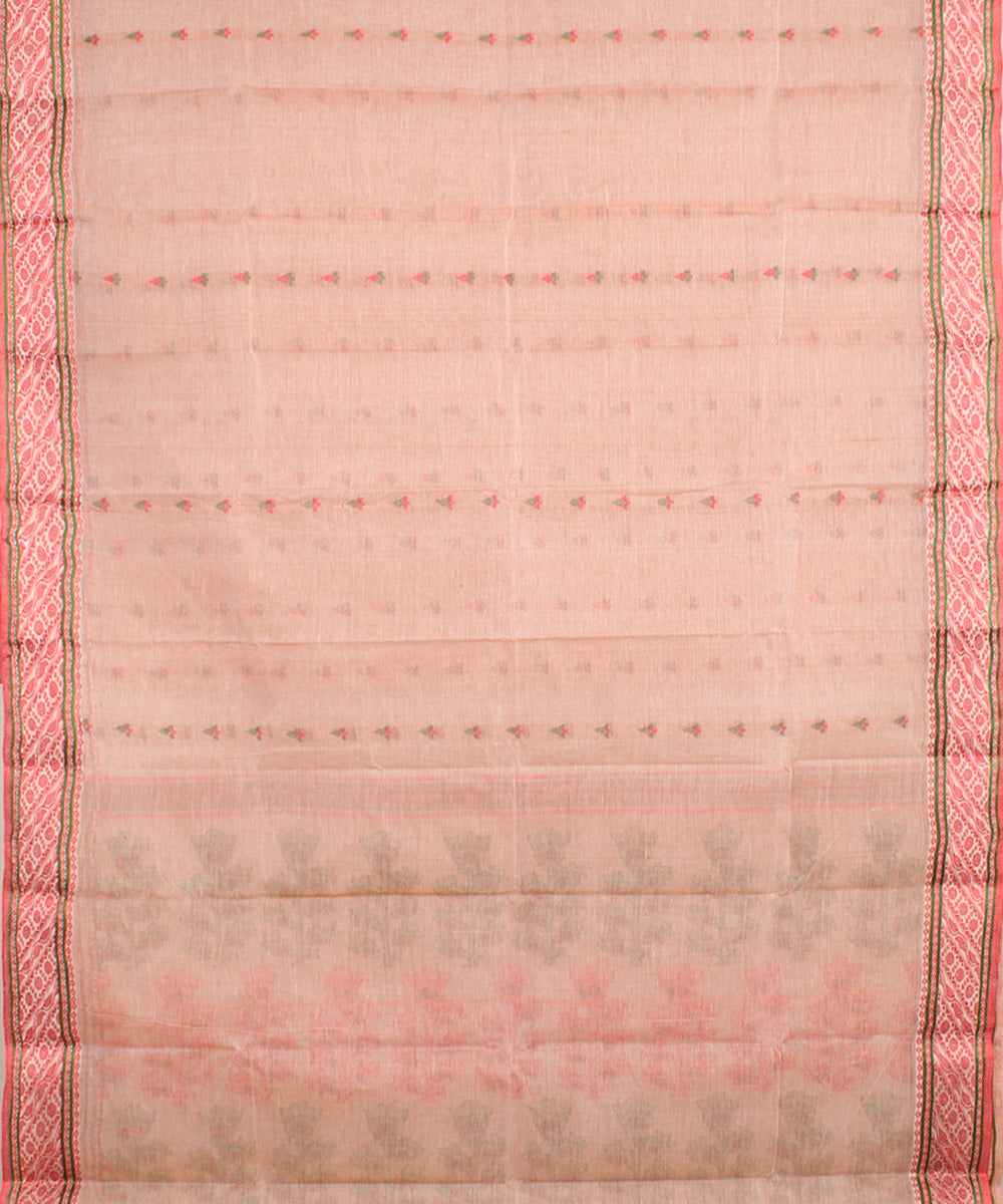 Beige multicolor cotton handloom bengal tangail saree
