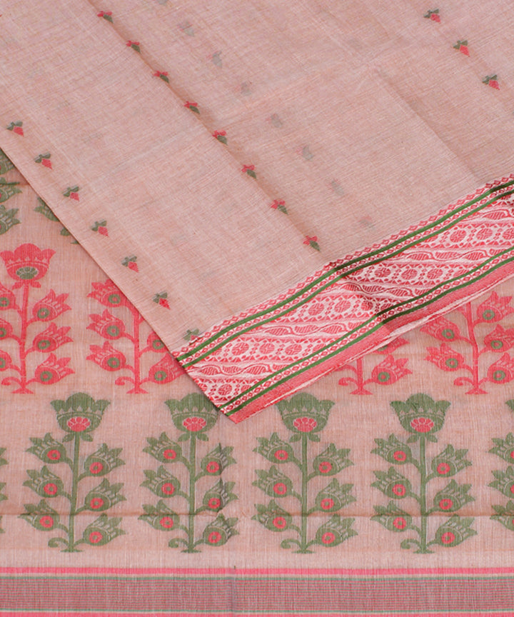 Beige multicolor cotton handloom bengal tangail saree