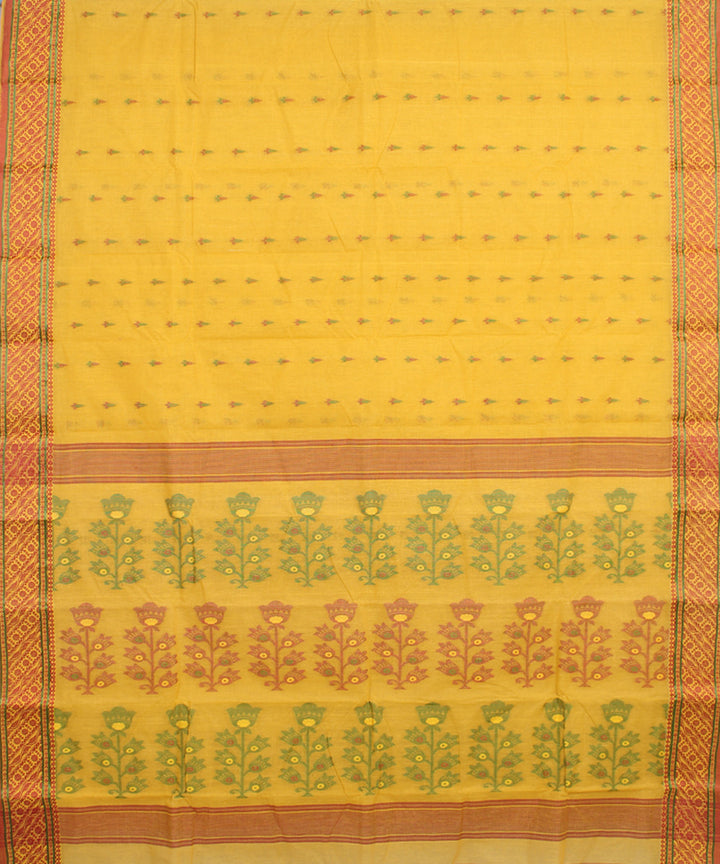 Yellow multicolor cotton handloom bengal tangail saree