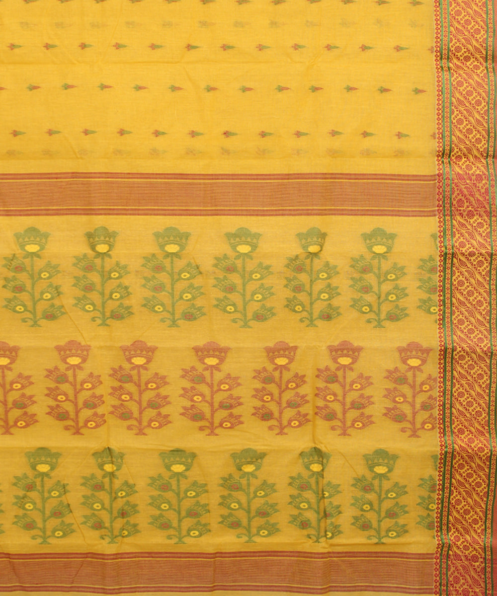 Yellow multicolor cotton handloom bengal tangail saree