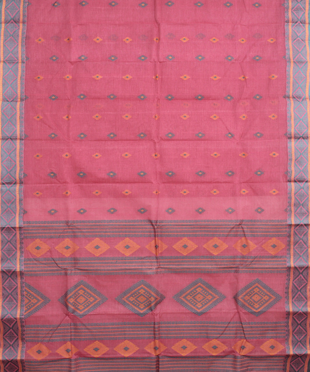 Pink blue cotton handloom bengal tangail saree